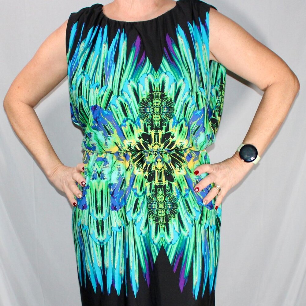Fenn Wright Manson Green & Blue Abstract Dress - Size 6